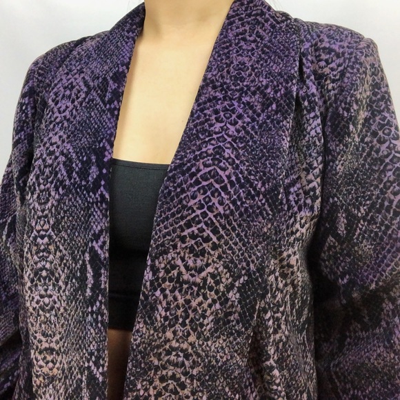 VINTAGE Purple Snakeskin Print Velvet Swing Coat - Picture 2 of 8